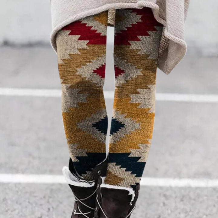 Aztekenmuster Leggings Damen - Bequeme Ethno-Mode-Gelb-XS-Luzern Mode