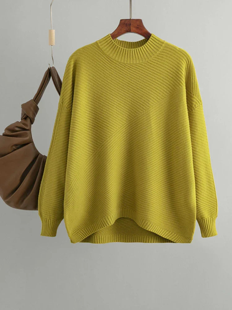 Damen Strickpullover Oversize - Gemütlicher Winterpullover-Gelb-One Size-Luzern Mode