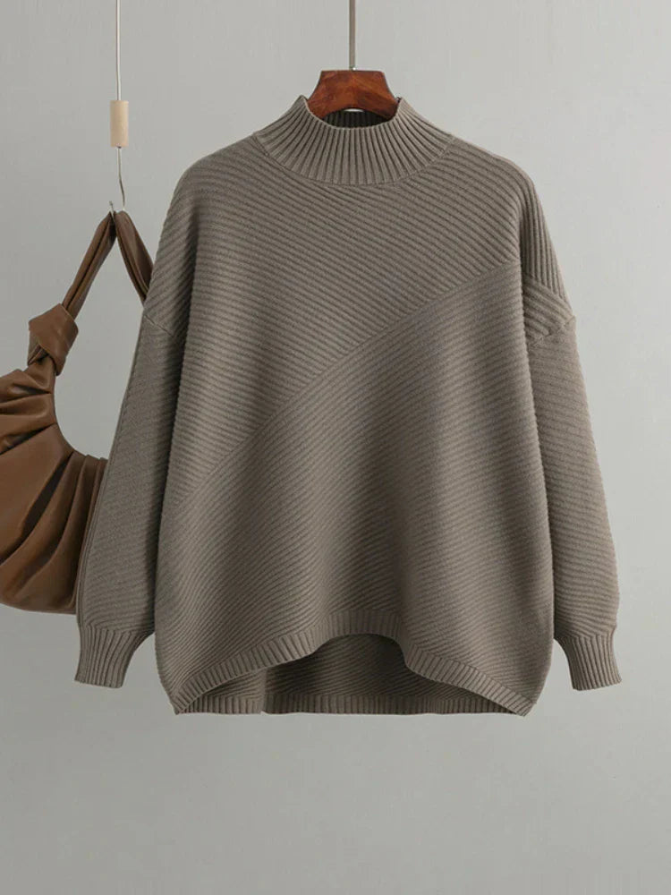 Damen Strickpullover Oversize - Gemütlicher Winterpullover-Hellbraun-One Size-Luzern Mode