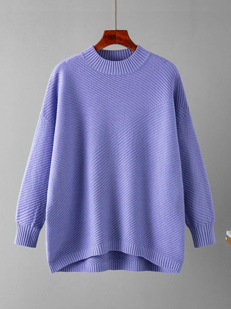 Damen Strickpullover Oversize - Gemütlicher Winterpullover-Lila-One Size-Luzern Mode