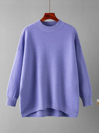 Damen Strickpullover Oversize - Gemütlicher Winterpullover-Lila-One Size-Luzern Mode