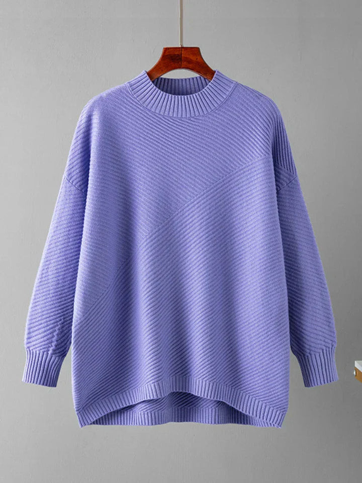 Damen Strickpullover Oversize - Gemütlicher Winterpullover-Lila-One Size-Luzern Mode