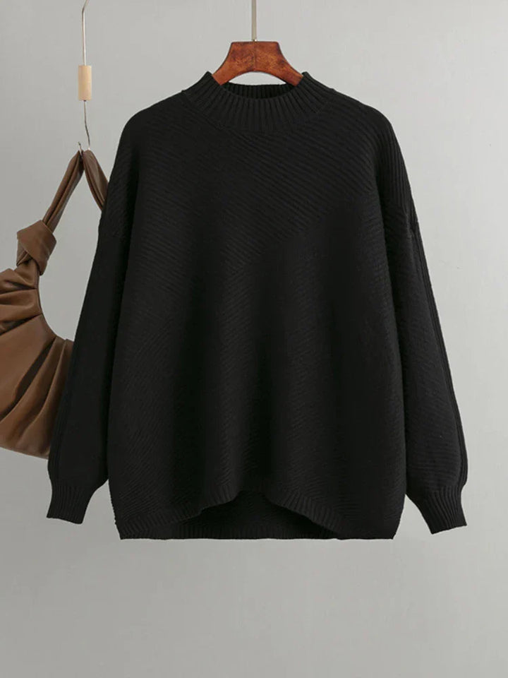 Damen Strickpullover Oversize - Gemütlicher Winterpullover-Schwarz-One Size-Luzern Mode