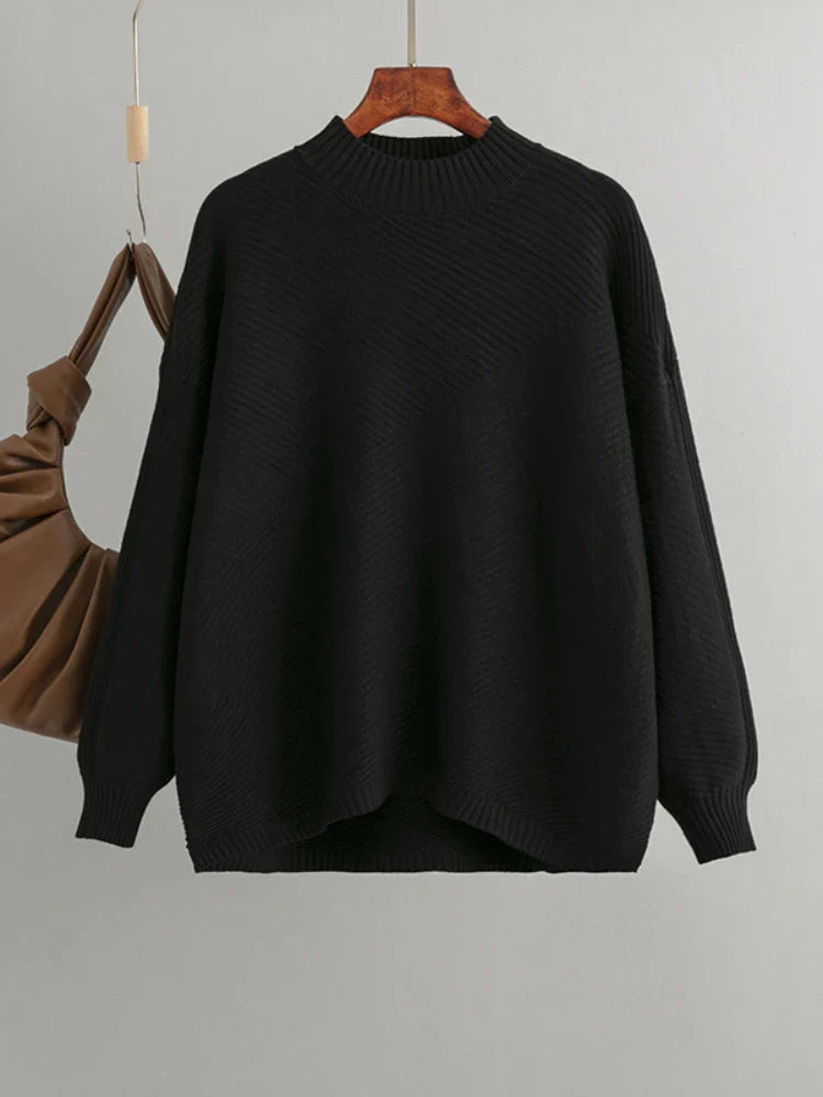 Damen Strickpullover Oversize - Gemütlicher Winterpullover-Schwarz-One Size-Luzern Mode