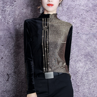 Damen Samt Langarmshirt mit Reißverschluss-Details-XS-Luzern Mode