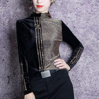 Damen Samt Langarmshirt mit Reißverschluss-Details-Luzern Mode