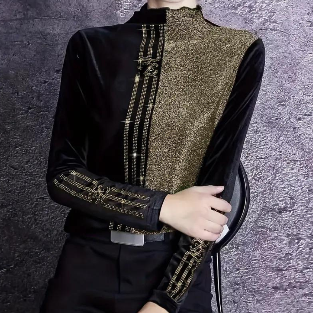 Damen Samt Langarmshirt mit Reißverschluss-Details-Luzern Mode