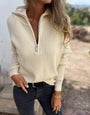 Damen Strickpullover mit Reißverschluss und Stehkragen-Aprikose-S-Luzern Mode