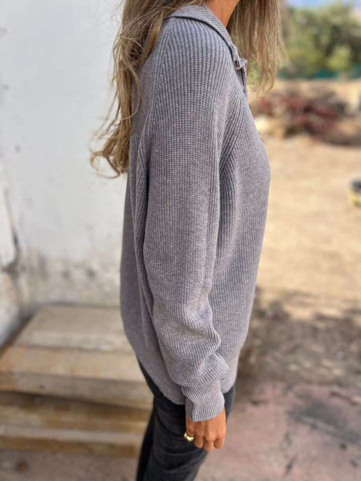 Damen Strickpullover mit Reißverschluss und Stehkragen-Luzern Mode