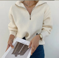 Damen Strickpullover mit Reißverschluss und Stehkragen-Luzern Mode