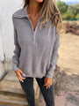 Damen Strickpullover mit Reißverschluss und Stehkragen-Grau-S-Luzern Mode