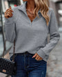 Damen Strickpullover mit Reißverschluss und Stehkragen-Grau-S-Luzern Mode