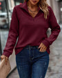 Damen Pullover | V-Ausschnitt | Reißverschluss | Hoher Kragen | Rippenmuster-Bordeauxrot-S-Luzern Mode