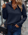 Damen Pullover | V-Ausschnitt | Reißverschluss | Hoher Kragen | Rippenmuster-Dunkelblau-S-Luzern Mode