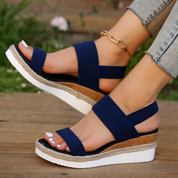 Damen Plateau Sandalen mit Keilabsatz und Riemen Design-Blau-35-Luzern Mode