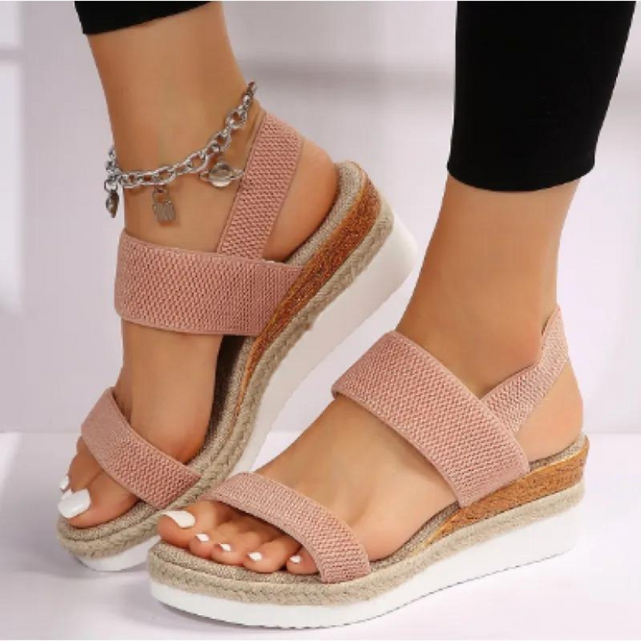 Damen Plateau Sandalen mit Keilabsatz und Riemen Design-Rosa-35-Luzern Mode