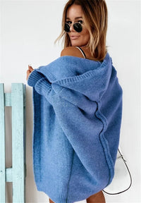 Damen Strickjacke Oversize - Kuscheliger Cardigan für Herbst-Blau-S-Luzern Mode