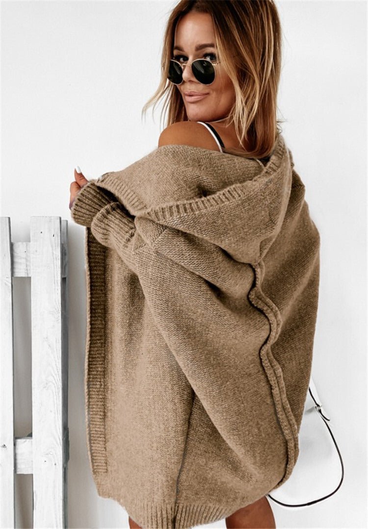 Damen Strickjacke Oversize - Kuscheliger Cardigan für Herbst-Khaki-S-Luzern Mode