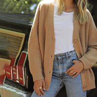 Damen Strickjacke Oversize mit Knöpfen - Gemütlicher Look-Braun-XS-Luzern Mode