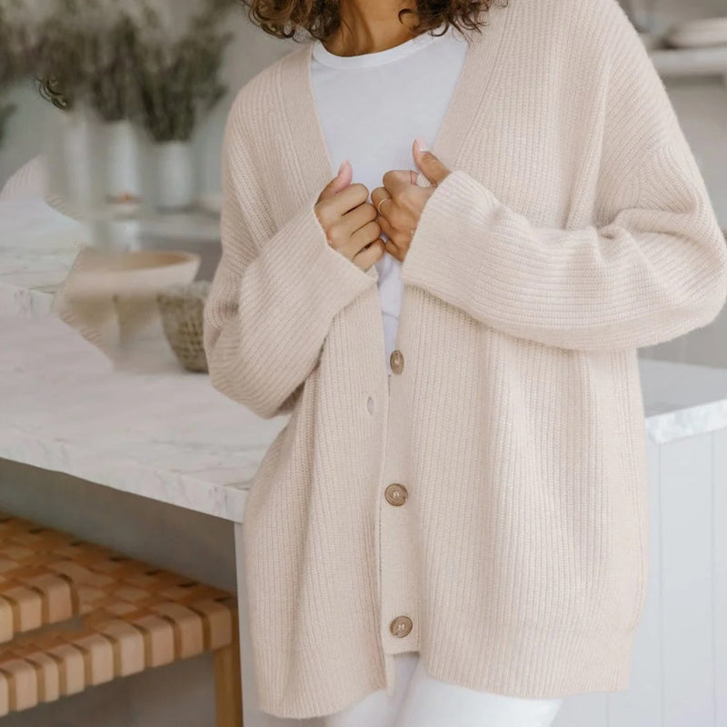 Damen Strickjacke Oversize mit Knöpfen - Gemütlicher Look-Luzern Mode