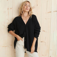 Damen Strickjacke Oversize mit Knöpfen - Gemütlicher Look-Schwarz-XS-Luzern Mode