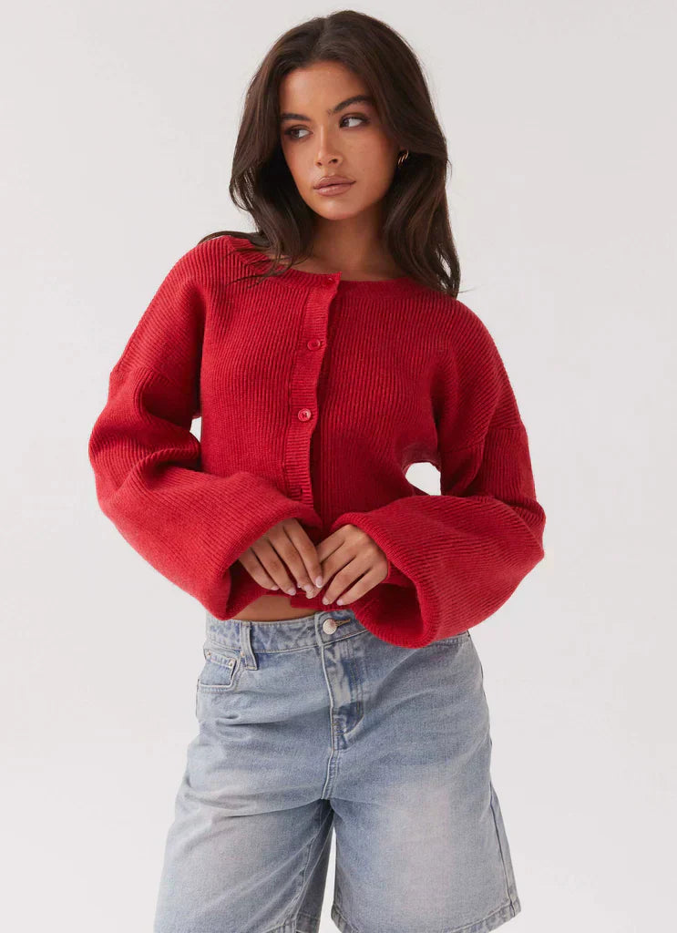 Damen Strickjacke mit Knöpfen - Modischer Cardigan Trend-Luzern Mode