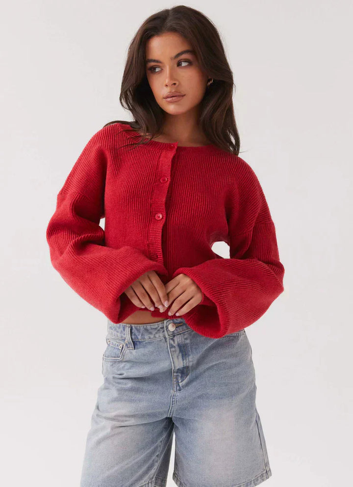 Damen Strickjacke mit Knöpfen - Modischer Cardigan Trend-Luzern Mode