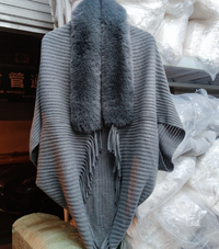 Damen-Cardigan Faux Fur – Warmer Damenmantel | Pelzkragen | Einheitsgröße-Grau-Luzern Mode