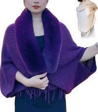 Damen-Cardigan Faux Fur – Warmer Damenmantel | Pelzkragen | Einheitsgröße-Lila-Luzern Mode