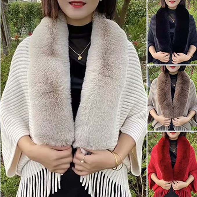 Damen-Cardigan Faux Fur – Warmer Damenmantel | Pelzkragen | Einheitsgröße-Luzern Mode