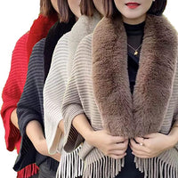 Damen-Cardigan Faux Fur – Warmer Damenmantel | Pelzkragen | Einheitsgröße-Luzern Mode