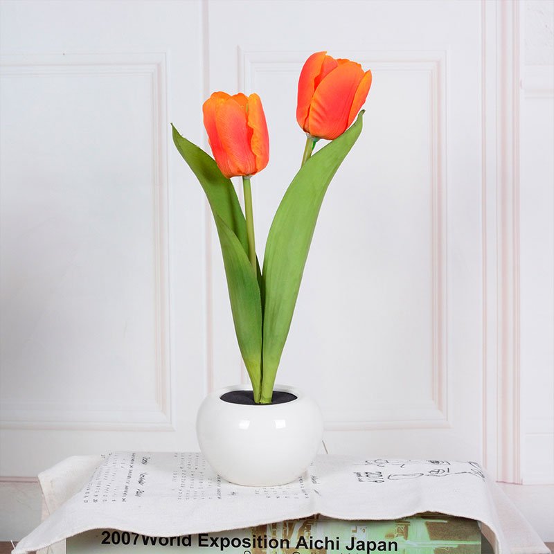 Tulpen Tischlampe | Dekorativ | Keramische Blumentopf | LED | Knopfzelle-Orange-2-Luzern Mode