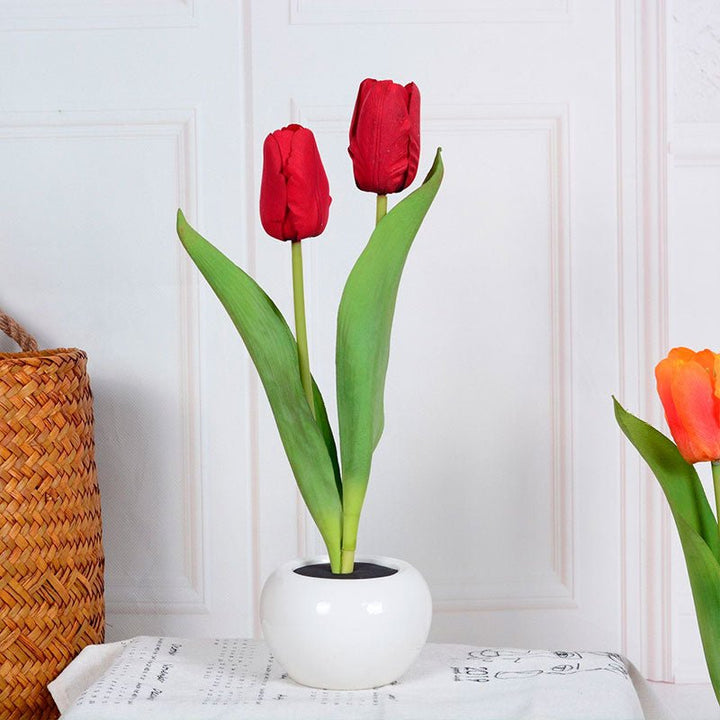 Tulpen Tischlampe | Dekorativ | Keramische Blumentopf | LED | Knopfzelle-Rot-2-Luzern Mode