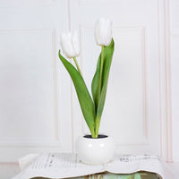 Tulpen Tischlampe | Dekorativ | Keramische Blumentopf | LED | Knopfzelle-Weiß-2-Luzern Mode