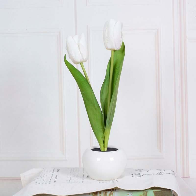 Tulpen Tischlampe | Dekorativ | Keramische Blumentopf | LED | Knopfzelle-Weiß-2-Luzern Mode