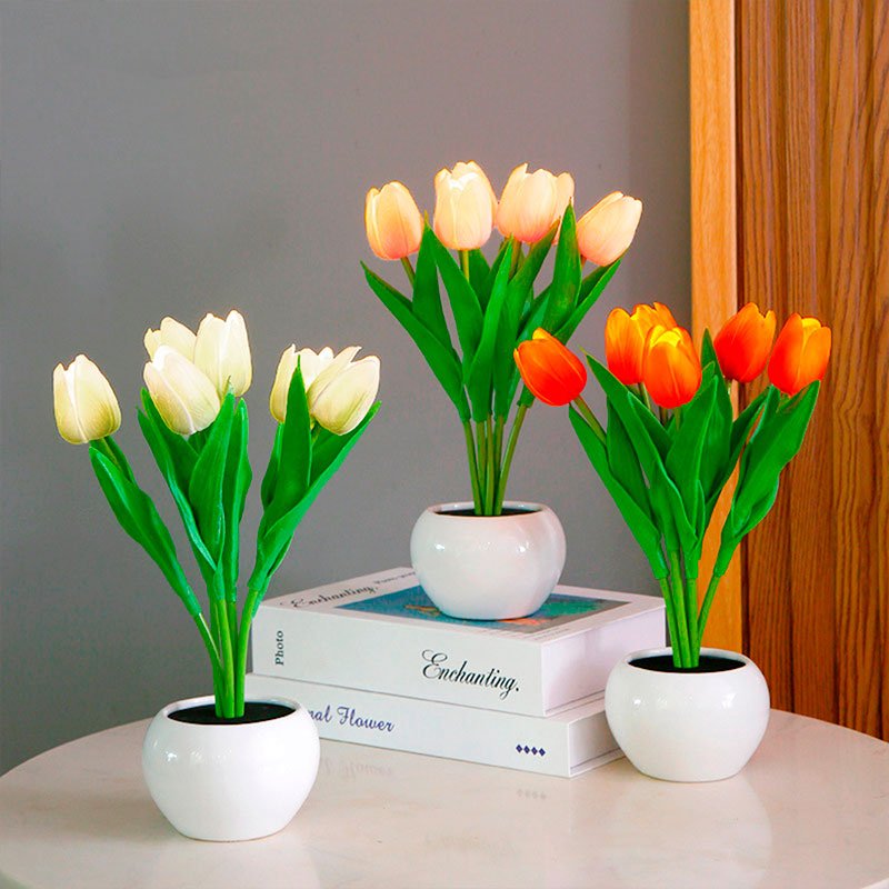 Tulpen Tischlampe | Dekorativ | Keramische Blumentopf | LED | Knopfzelle-Luzern Mode