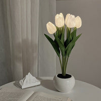 Tulpen Tischlampe | Dekorativ | Keramische Blumentopf | LED | Knopfzelle-Weiß-6-Luzern Mode