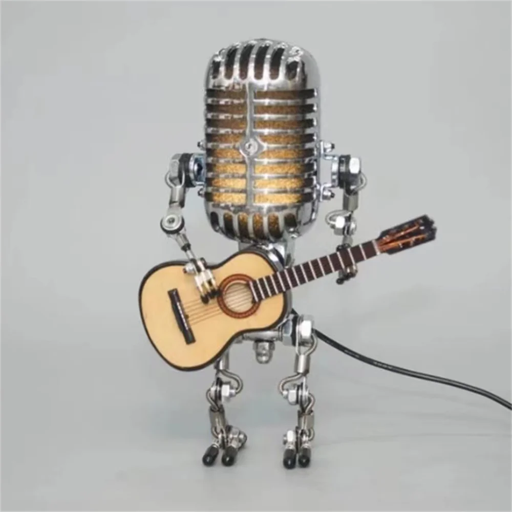 Tischlampe | Mikrofon | Gitarre | Retro | E27 Fassung | Metall-Gelb-Luzern Mode