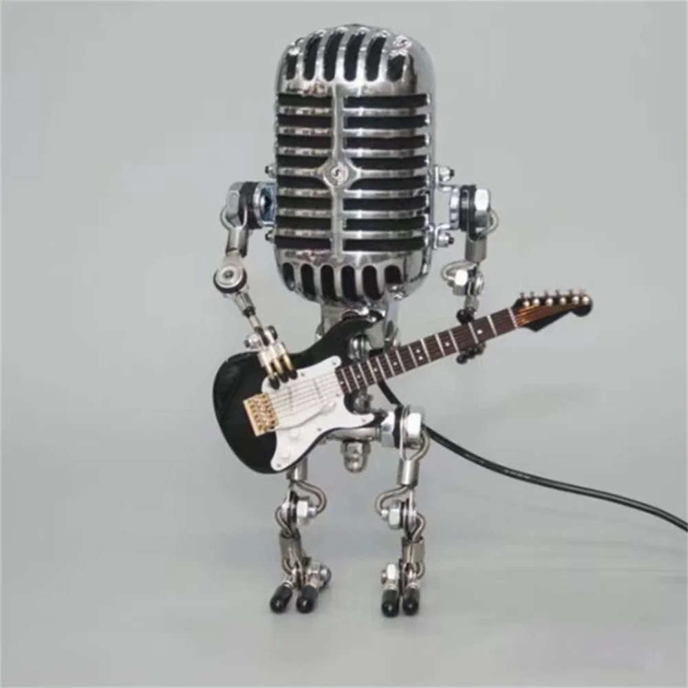 Tischlampe | Mikrofon | Gitarre | Retro | E27 Fassung | Metall-Schwarz-Luzern Mode