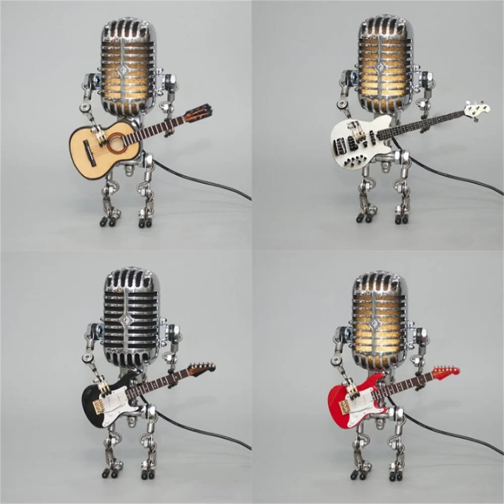 Tischlampe | Mikrofon | Gitarre | Retro | E27 Fassung | Metall-Luzern Mode