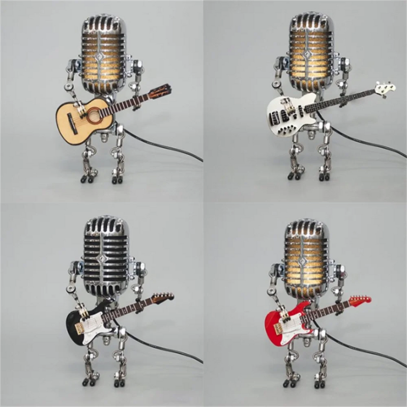 Tischlampe | Mikrofon | Gitarre | Retro | E27 Fassung | Metall-Luzern Mode