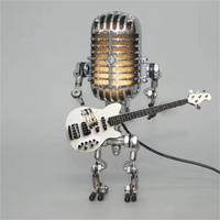 Tischlampe | Mikrofon | Gitarre | Retro | E27 Fassung | Metall-Weiß-Luzern Mode