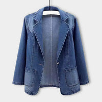 Damen Blazer aus Jeansstoff mit Taschen für Freizeit-Look-Blau-S-Luzern Mode
