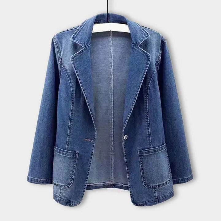 Damen Blazer aus Jeansstoff mit Taschen für Freizeit-Look-Blau-S-Luzern Mode