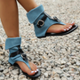 Damen Sandalen aus Jeansstoff mit Schnallen und Reißverschluss-Denim Blau-35-Luzern Mode