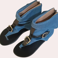 Damen Sandalen aus Jeansstoff mit Schnallen und Reißverschluss-Luzern Mode