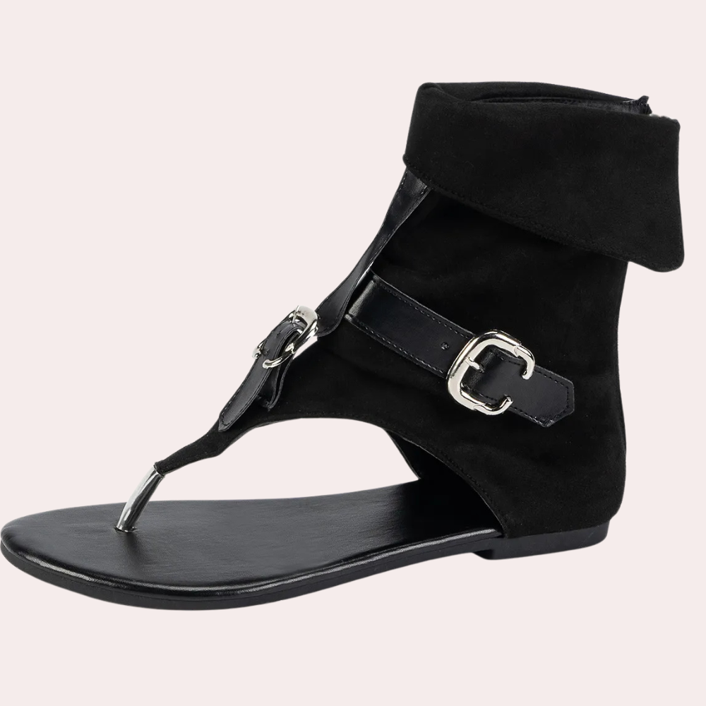 Damen Sandalen aus Jeansstoff mit Schnallen und Reißverschluss-Luzern Mode