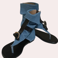 Damen Sandalen aus Jeansstoff mit Schnallen und Reißverschluss-Luzern Mode