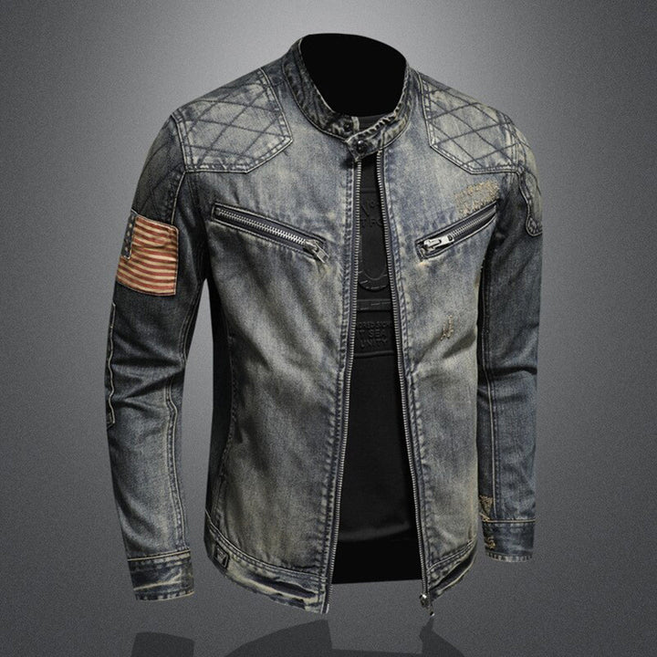 Herren Denim Jacke mit Reißverschluss und Stehkragen-Luzern Mode
