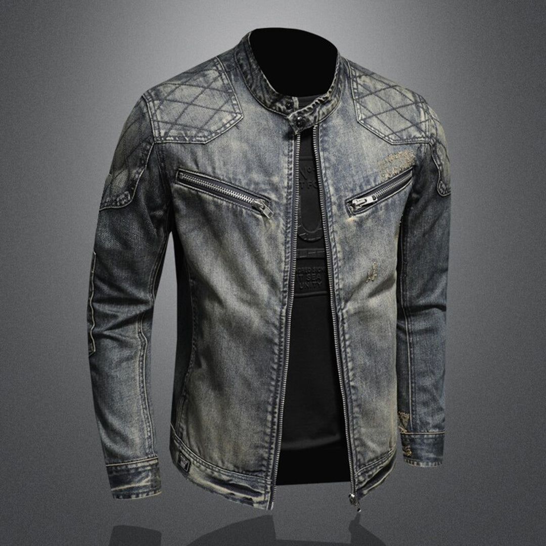 Herren Denim Jacke mit Reißverschluss und Stehkragen-Luzern Mode